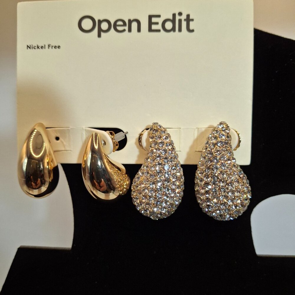 Two Pairs Open Edit Bubble Earrings Nickel Free Bling NWT